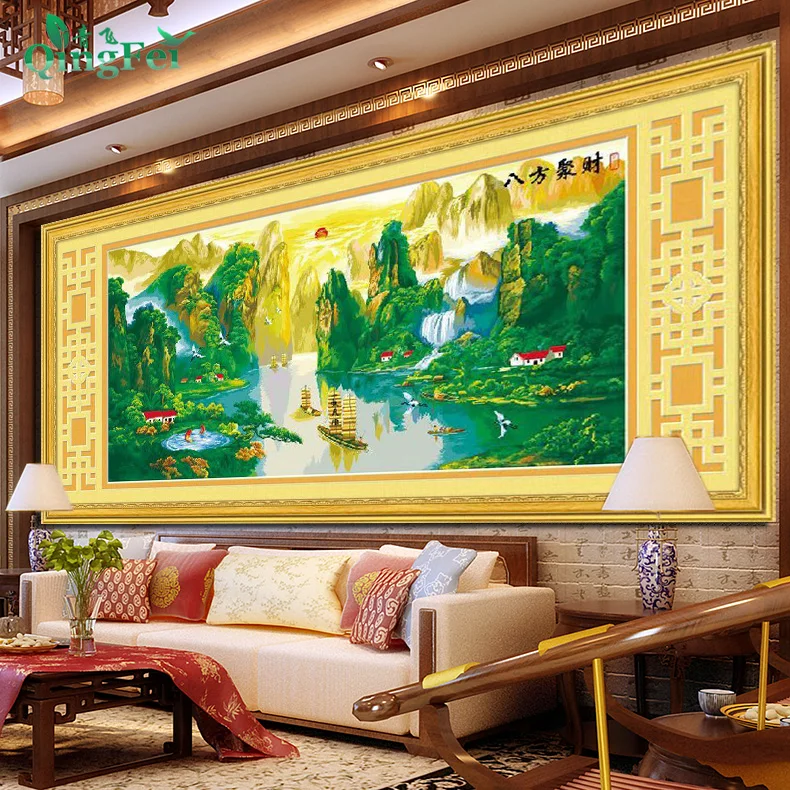 

Набор для вышивания крестиком «Процветание и богатство»: Журавль и лодка на рассвете, для гостиной, хлопковая ткань, новый китайский стиль, производство Корея