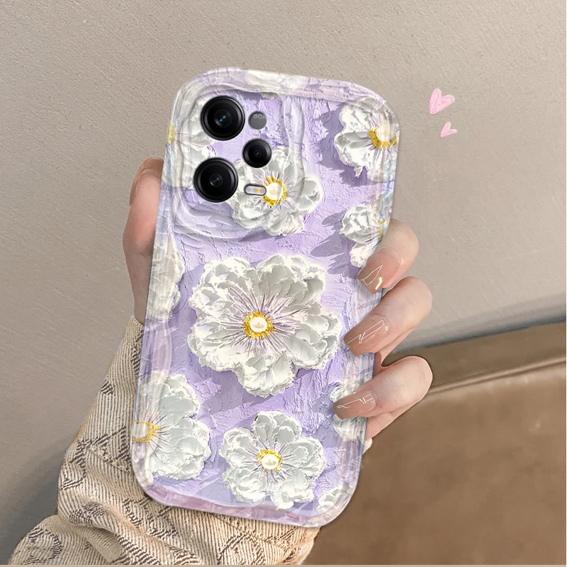 Pintura al óleo funda de flor blanca para Xiaomi Redmi Note 14 13 12 11 10 9 Pro Plus 14S 12S 11S 10S 9S Redmi 14C 14R 13C 12 4G 5G