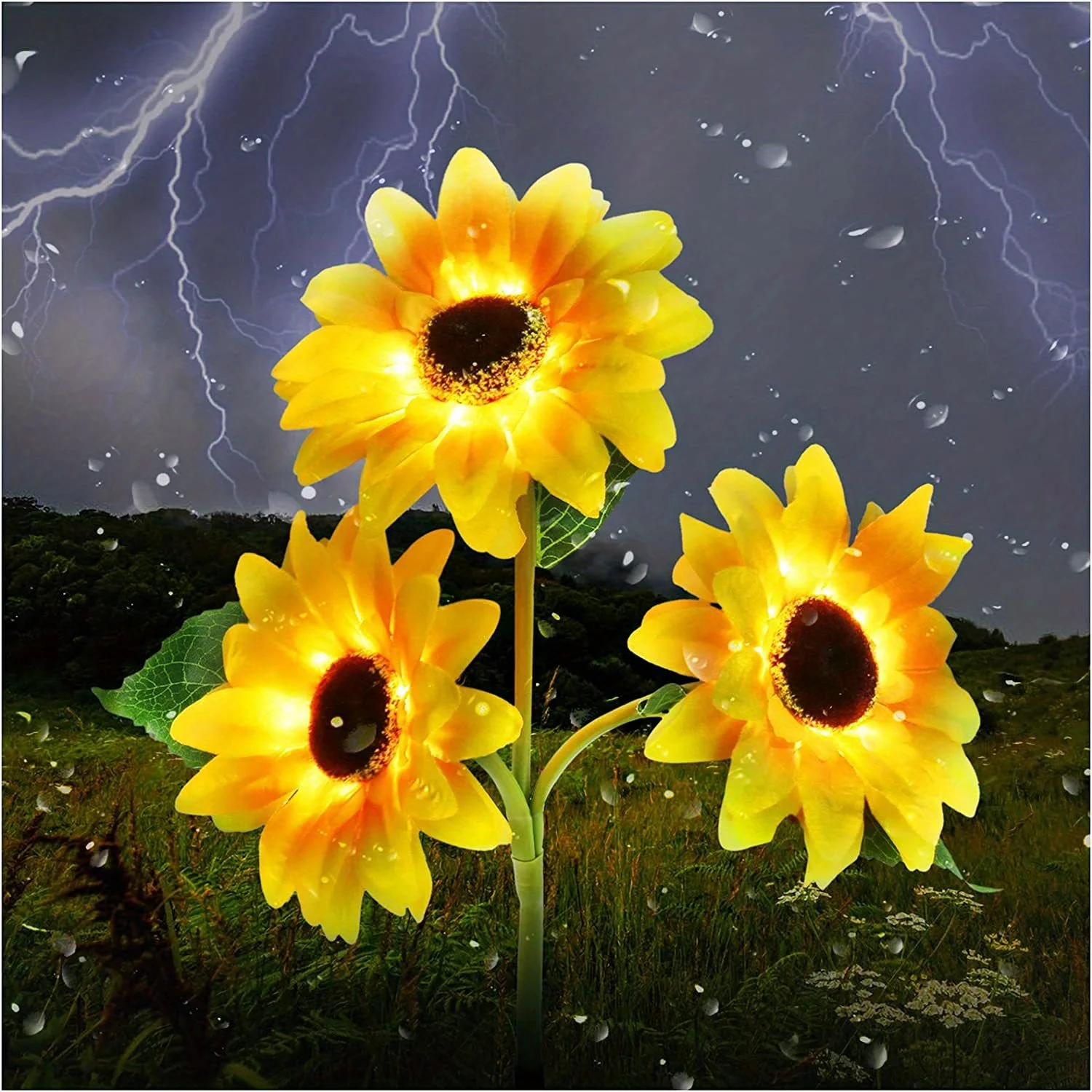 1pc Solar Sunflower Lights Garden Stake Outdoor Waterproof Decorative Solar Powered Patio Garden Yard Lawn LED Landscape Lights