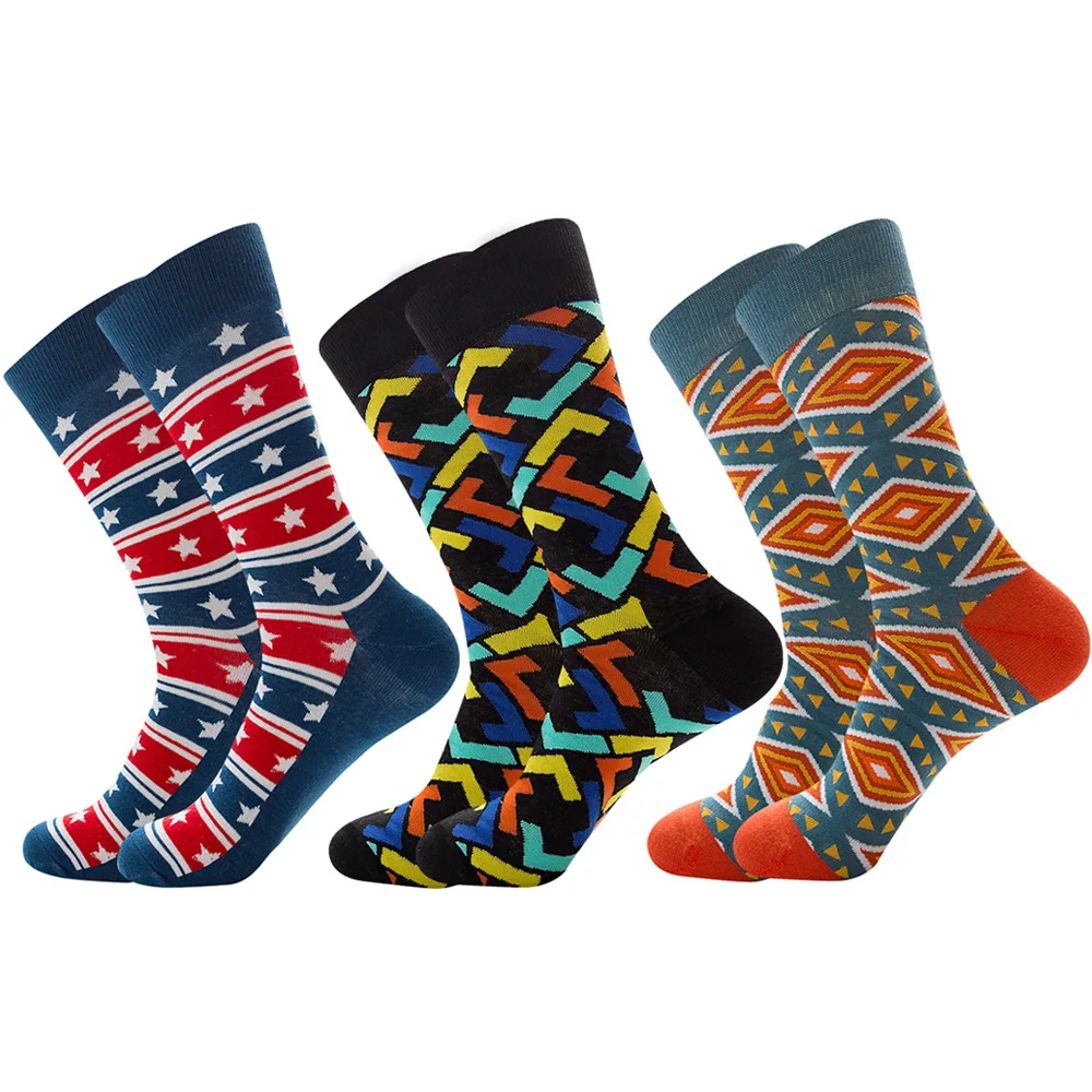 

New Plaid Socks for Men Striped Colorful Socks with Wave Pattern Cotton Socks