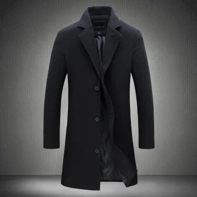 Fashionable Men's Woolen Coat Autumn Winter New Style Korean Version Slim Fit Medium Length Windbreaker Cotton 100% Youth Trend