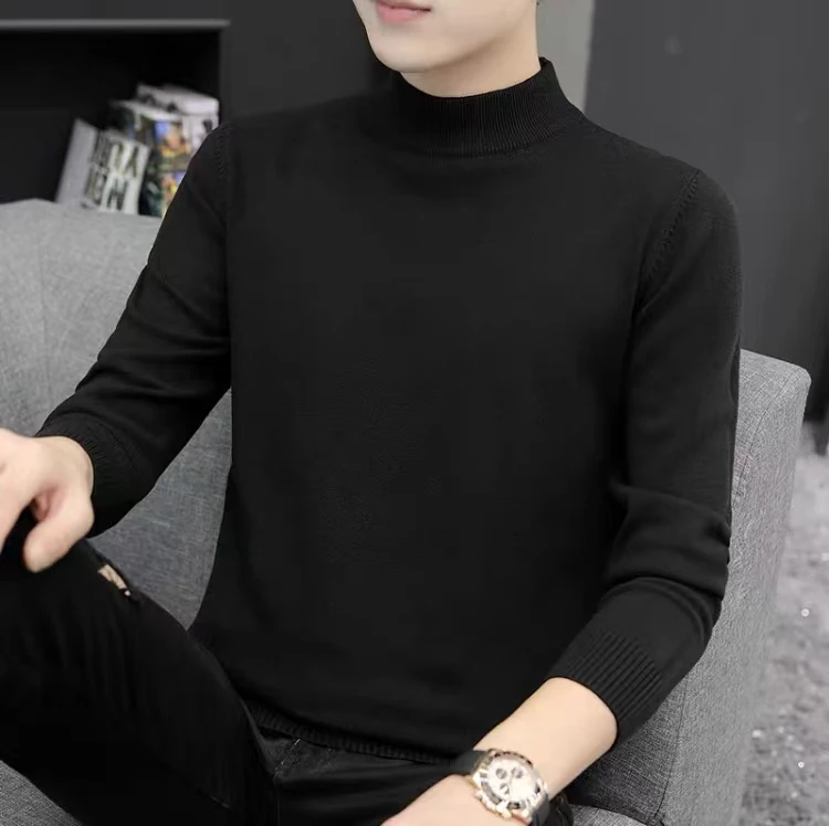 الرجال محبوك f عالية الياقة طويلة Sve سترة منتظم صالح عادية Faion الاتجاه Bla قاعدة irt الخريف الشتاء وصول جديد