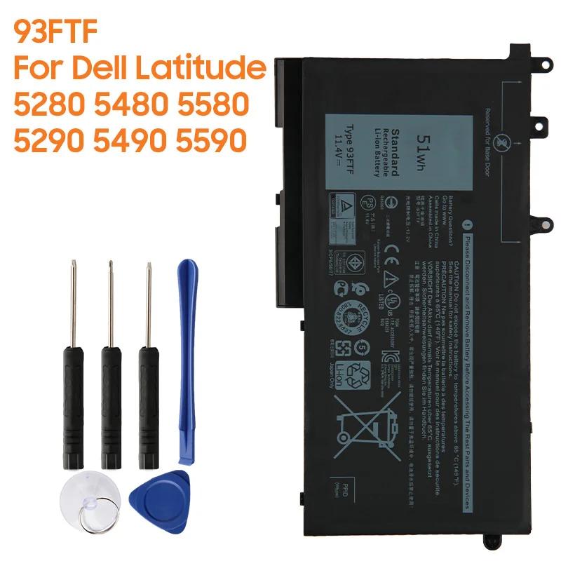 Replacement Battery 93FTF 083XPC 83XPC D4CMT For Dell Latitude 5280 5480 5580 5290 5490 5590 Rechargeable Battery 51Wh