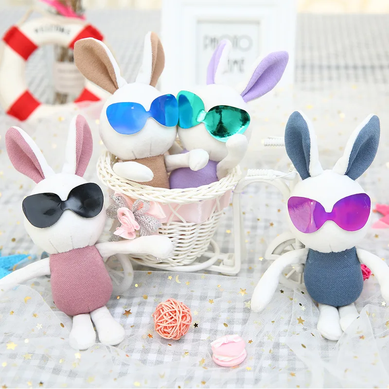 1Pcs Cartoon Stuffed Toy Kids Fun Creative Cool Glasses Rabbit Plush Toys Doll Keychain Pendant For Children Girls Birthday Gift