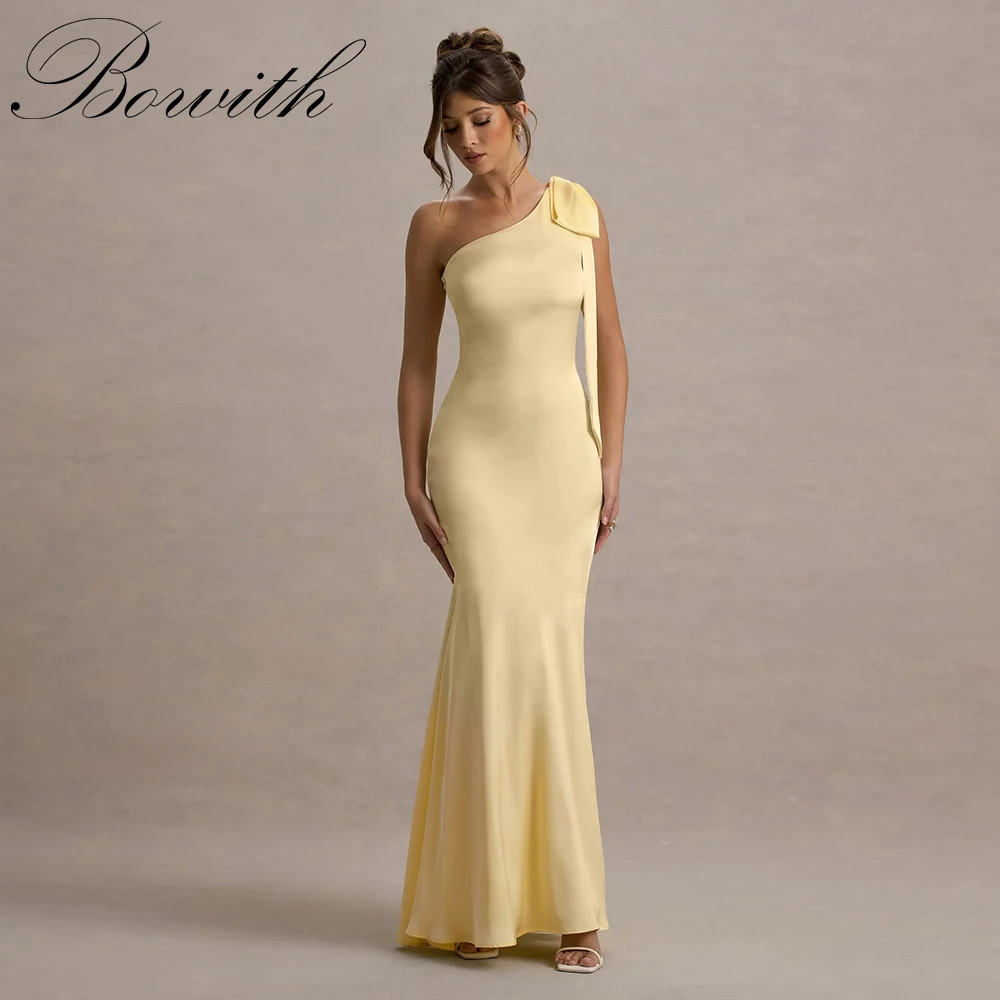 

Bowith One-Shoulder Simple Yellow Evening Dresses Customized Floor-Length Mermaid Draped Prom Dresses Women Party Dresses