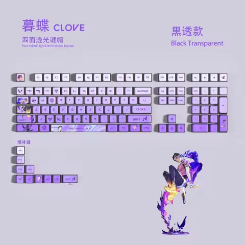 Valorant Keycaps Clove Anime Key Cap14/29/119keys Value Keys Purple Keycap Transparent Custom Keycaps for Mechanical Keyboard