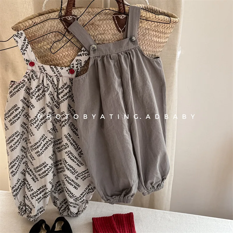 

2025 Autumn New Children Loose Overalls Cotton Baby Girls Solid Strap Trousers Boys Versatile Casual Pants Kids Clothes