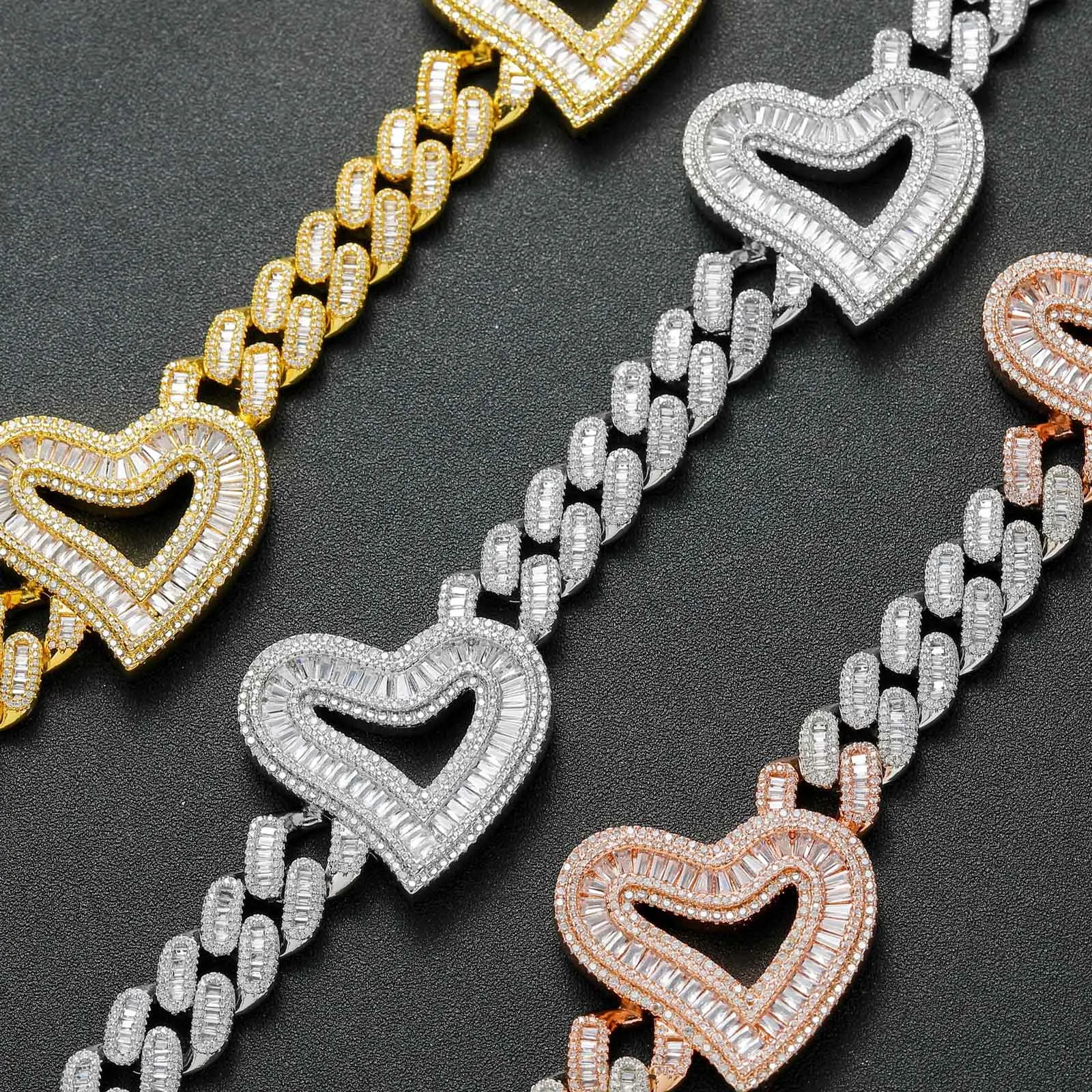 Love Cuban Chain with Zircon Peach Heart Necklace Clavicle Chain Men's and Women's Accessories