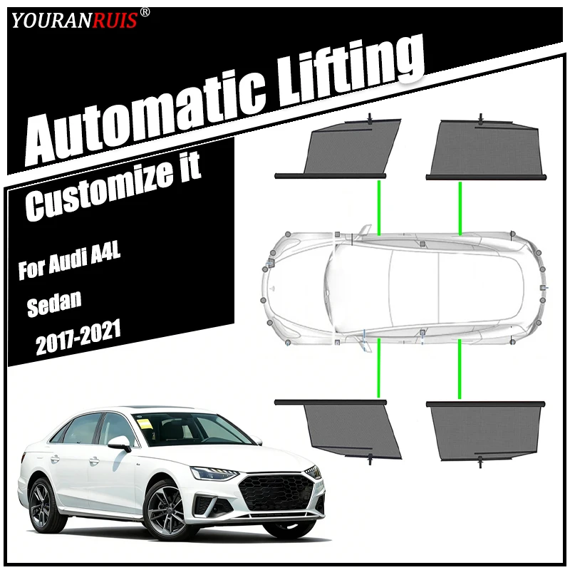 

Для Audi A4L Sedan 2017-2021: Автоматическая выдвижная солнцезащитная шторка для окон автомобиля с теплоизоляцией и защитой от посторонних глаз