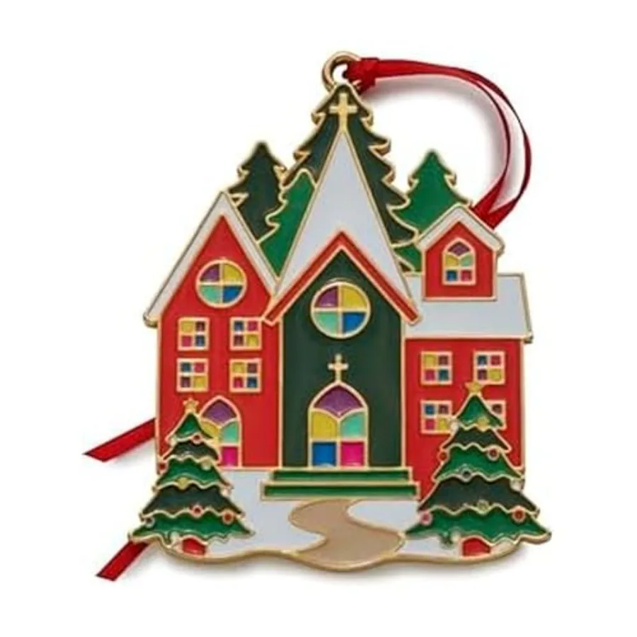 

2024 Gold Plated and Enameled Christmas Village Ornament - Church 1st Edition