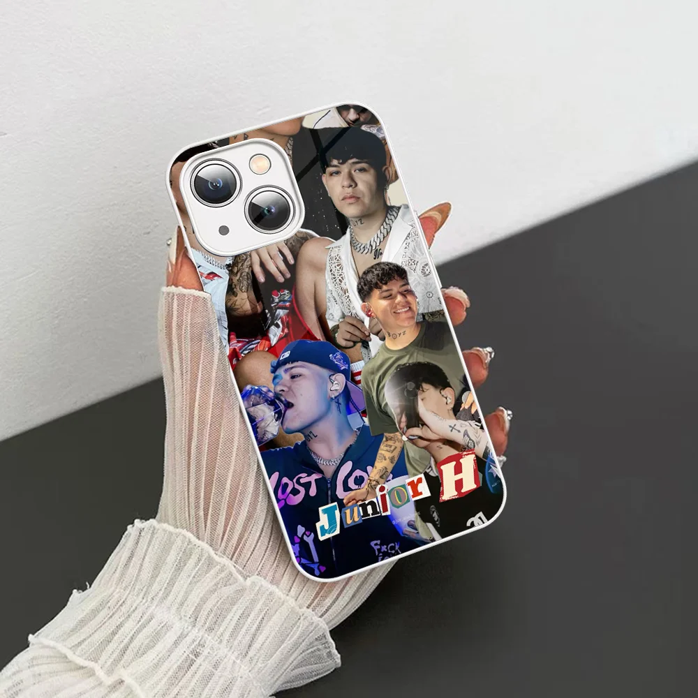 Junior H Singer Capa de telefone de vidro temperado para iPhone 14 13 12 11 Pro Mini XS MAX 14Plus X XS XR Capa