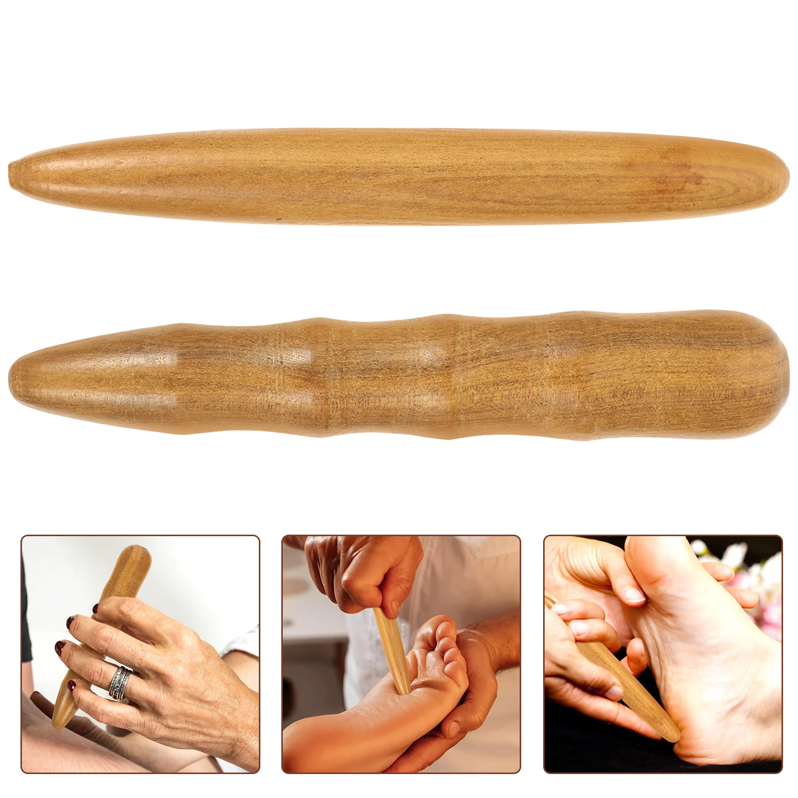 2 Pcs Acupressure Stick Rod Massage Tools Face Massager Wood Foot Wooden Roller