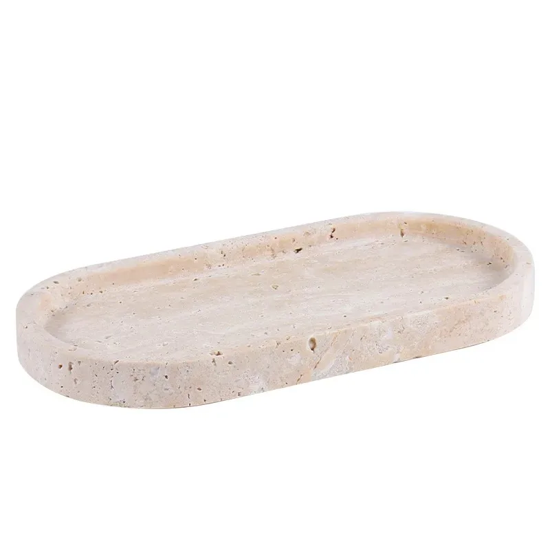 

Marble travertine round tray modern simple jewelry, necklace storage tray creative home