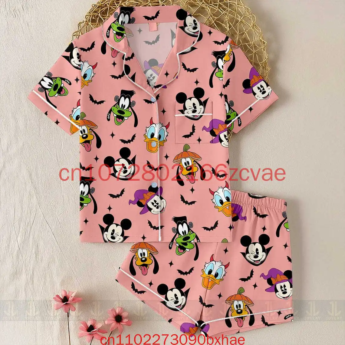 

2025 New Halloween Women's Pajama Set 3D Printed Disney Mickey and Friends Short Sleeve Shorts Pajama Set
