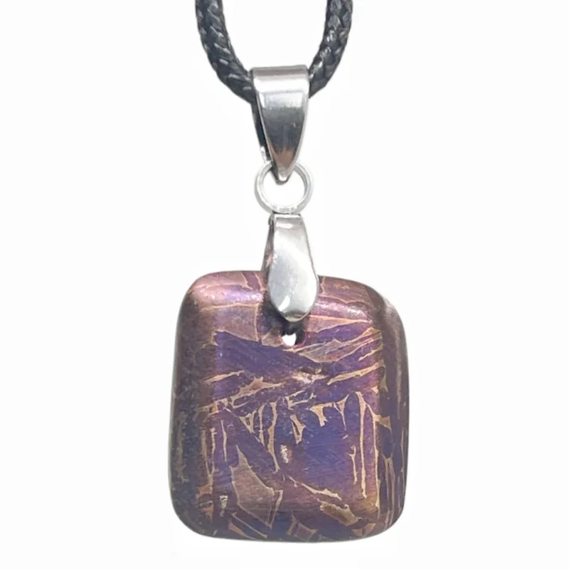 Authentic Muonionalusta Iron Meteorite Heat-Treated Necklace  Fine Meteorite Pendant series LK423