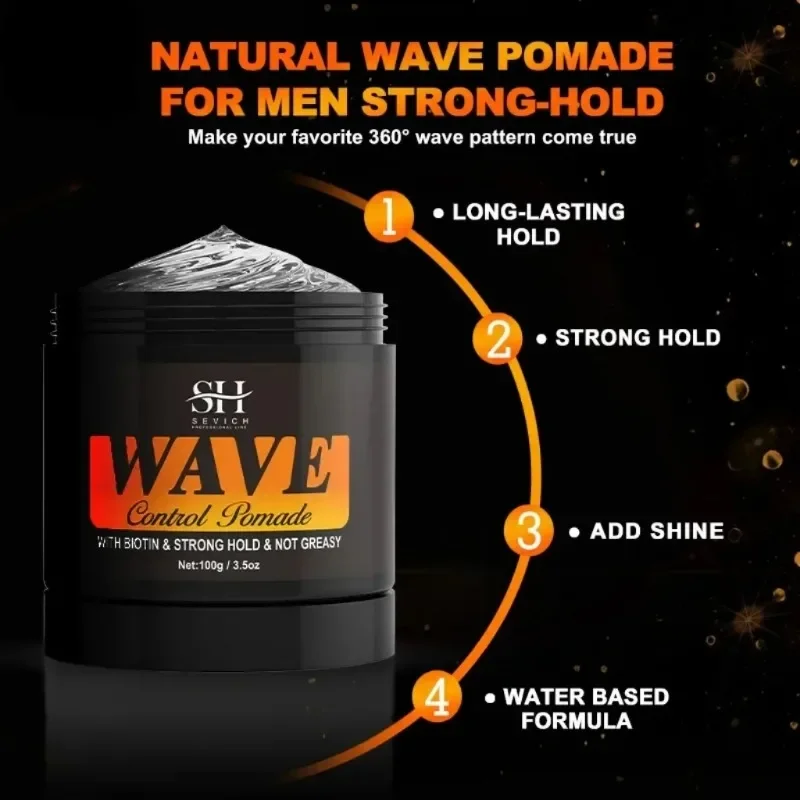 

2023 Natural Wave Control for Black Men Strong Hold 360 Waves Layered Style Clay Wavy Grease Builder for Hair Silky Shine