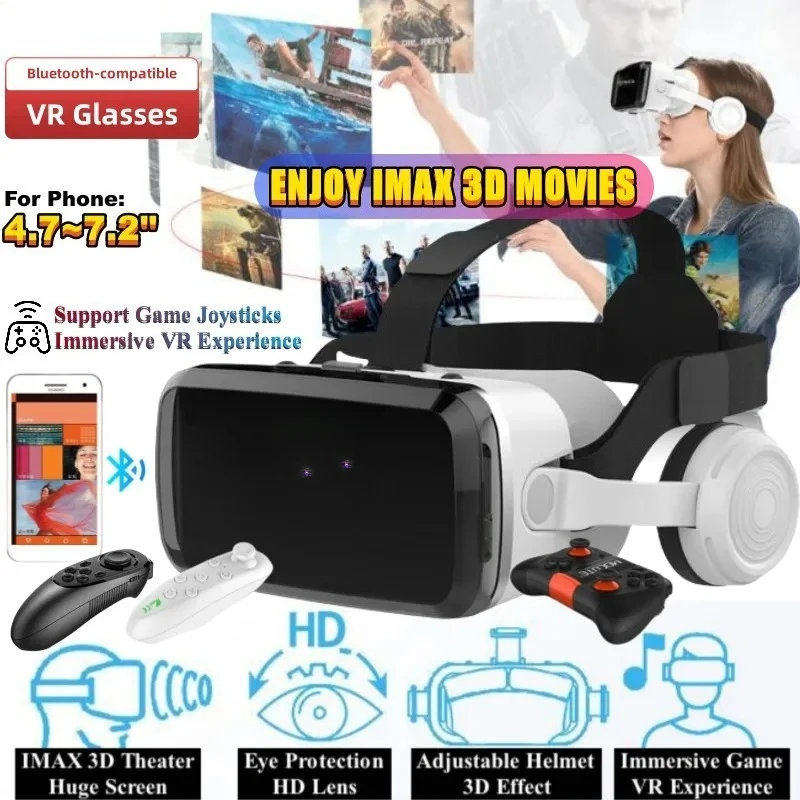 

NEW Wireless Virtual Reality Glasses IMAX Huge Screen 3D Cardboard Box VR Headset for 4.7-7.2" Phone,Support Gamepad