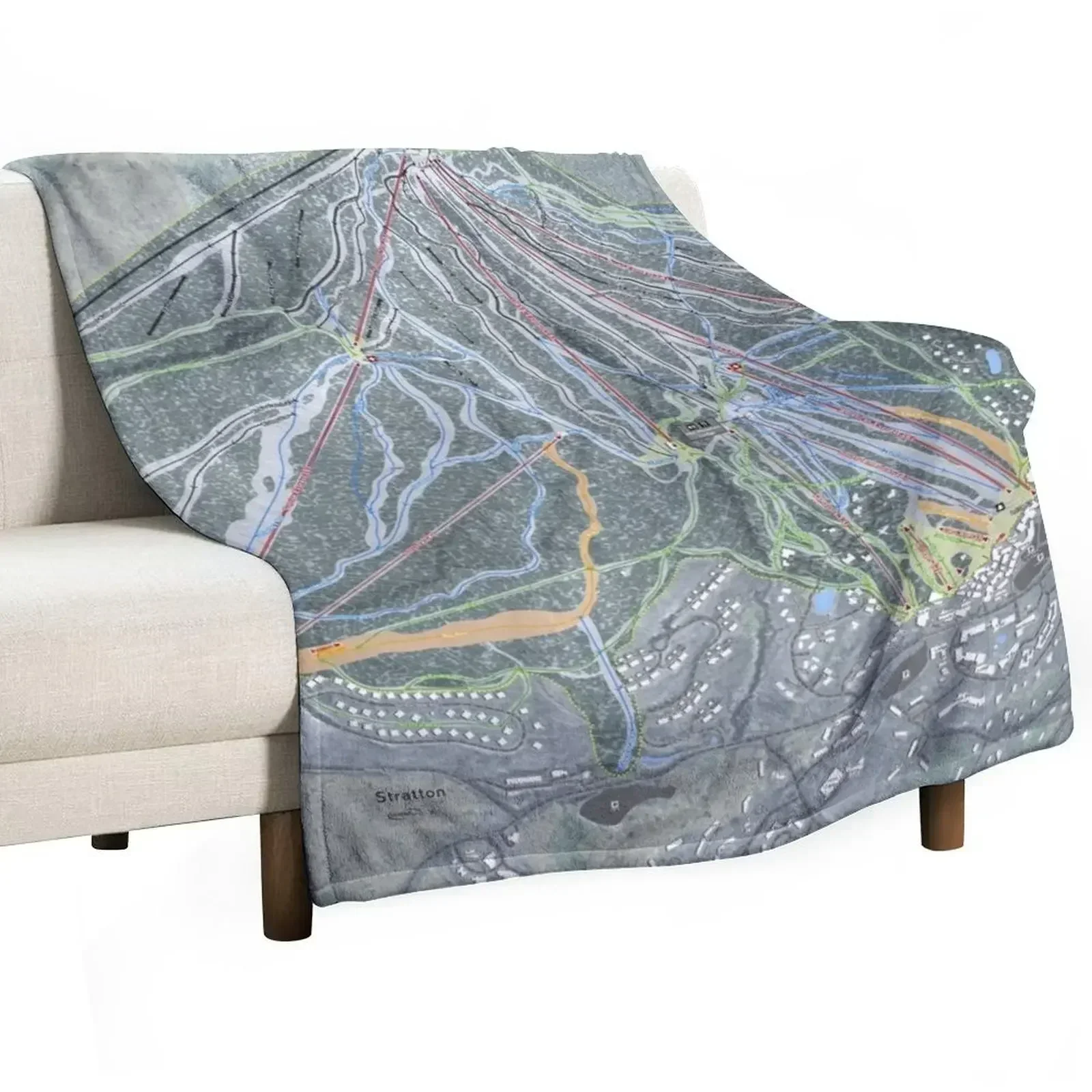 

Stratton Resort Trail Map Throw Blanket Sofa Luxury Designer Blankets