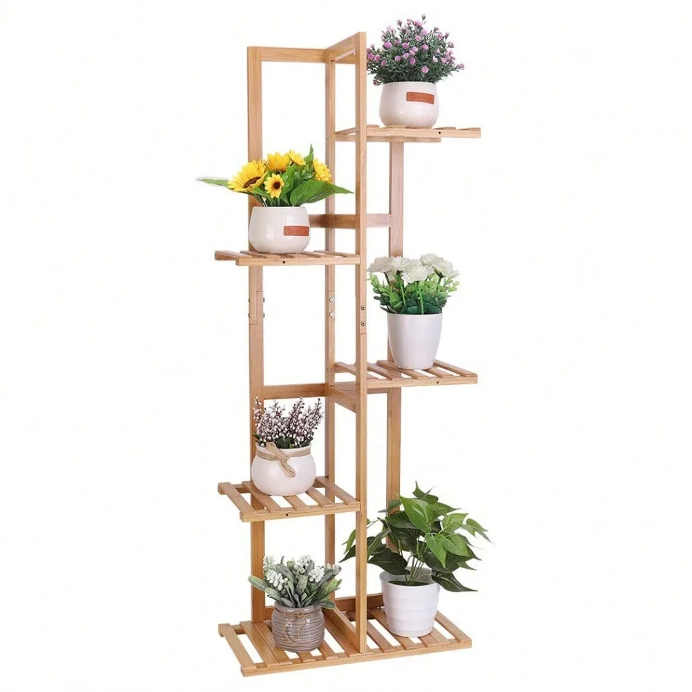 Soporte vertical de bambú para plantas, estantes altos y bajos, estante para flores, exhibición para interiores y exteriores