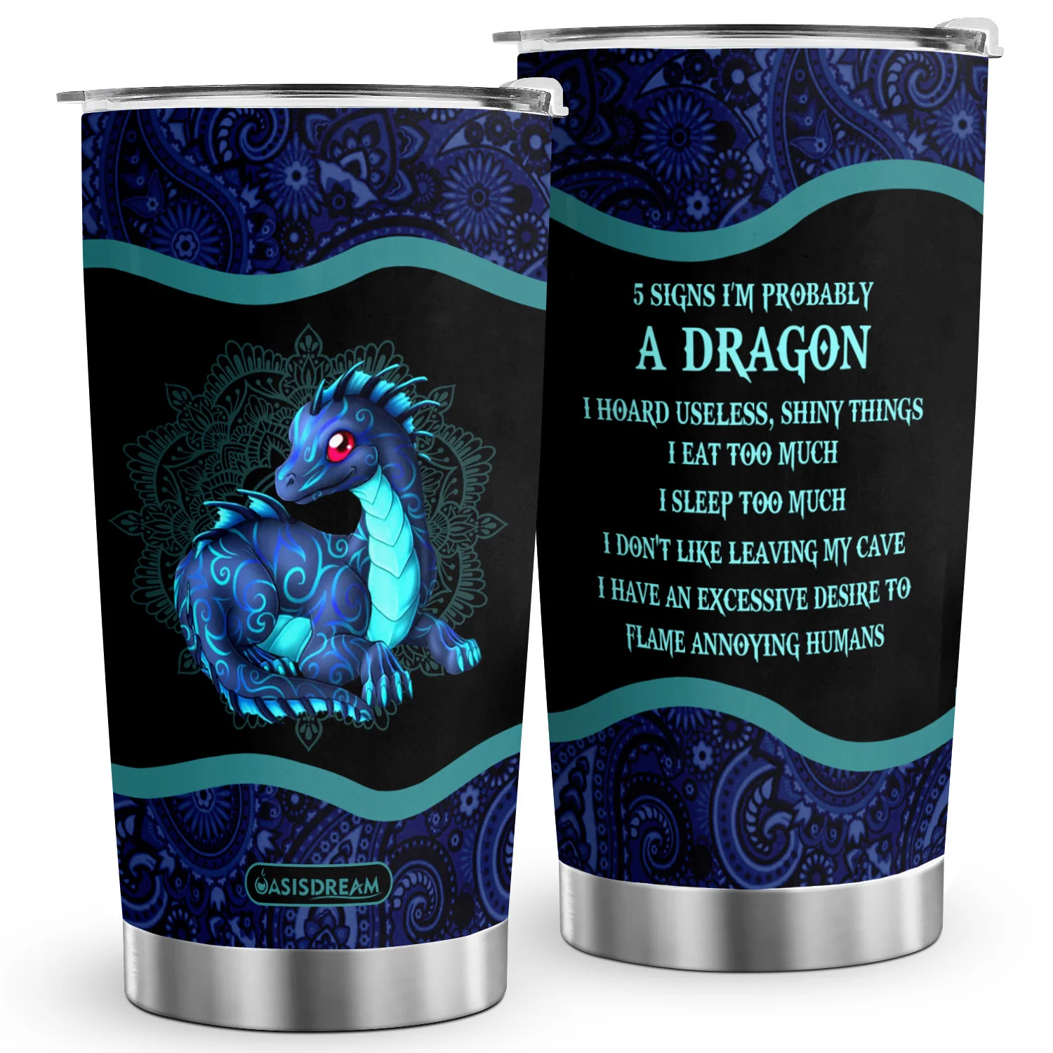 1pc Gift For Dragon Lover 20oz Dragon Print Stainless Steel Tumbler with Lid Ideal Animal Lover Gift On Birthday, Christmas