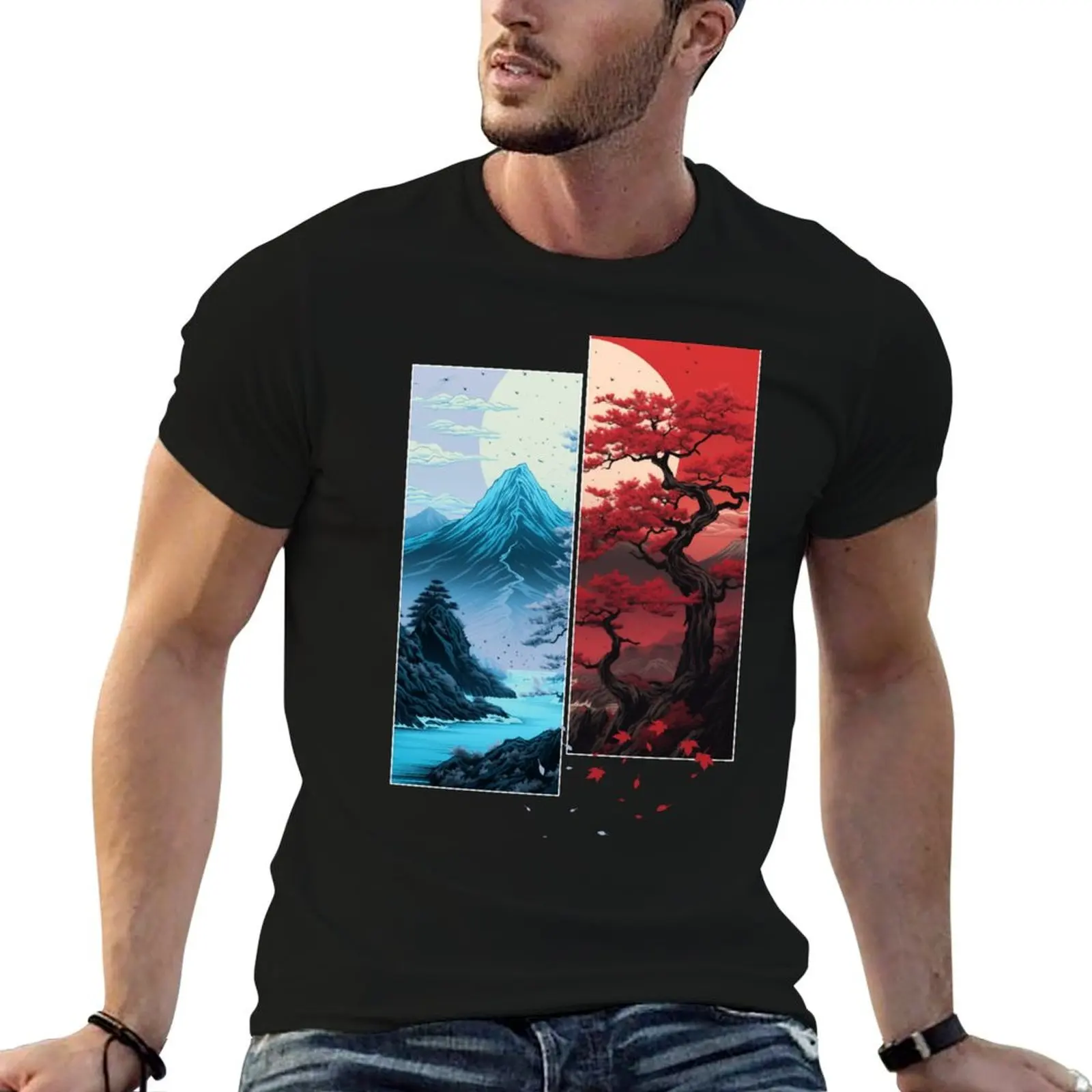 Momiji Tree Japanese Landscape T-Shirt graphic shirts cotton graphic tees plain white t shirts men