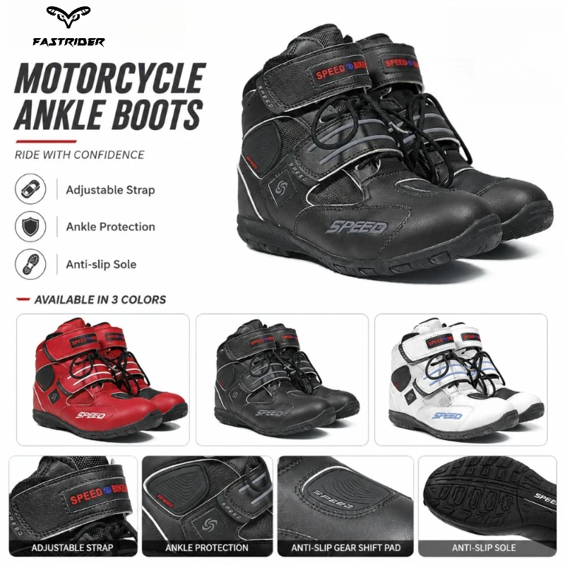 Motorcycle Microfiber Leather Ankle Boots Street Motorbike Racing Shoes Motocross Biker Chopper Cruiser Touring Ankle Boots