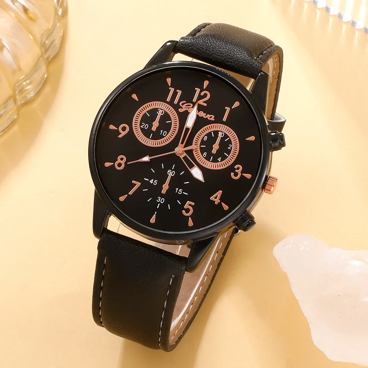 4Pcs Mens Tree of Life Watch Bracelet Set Fake Chronograph Quartz Watch Gift, No Box