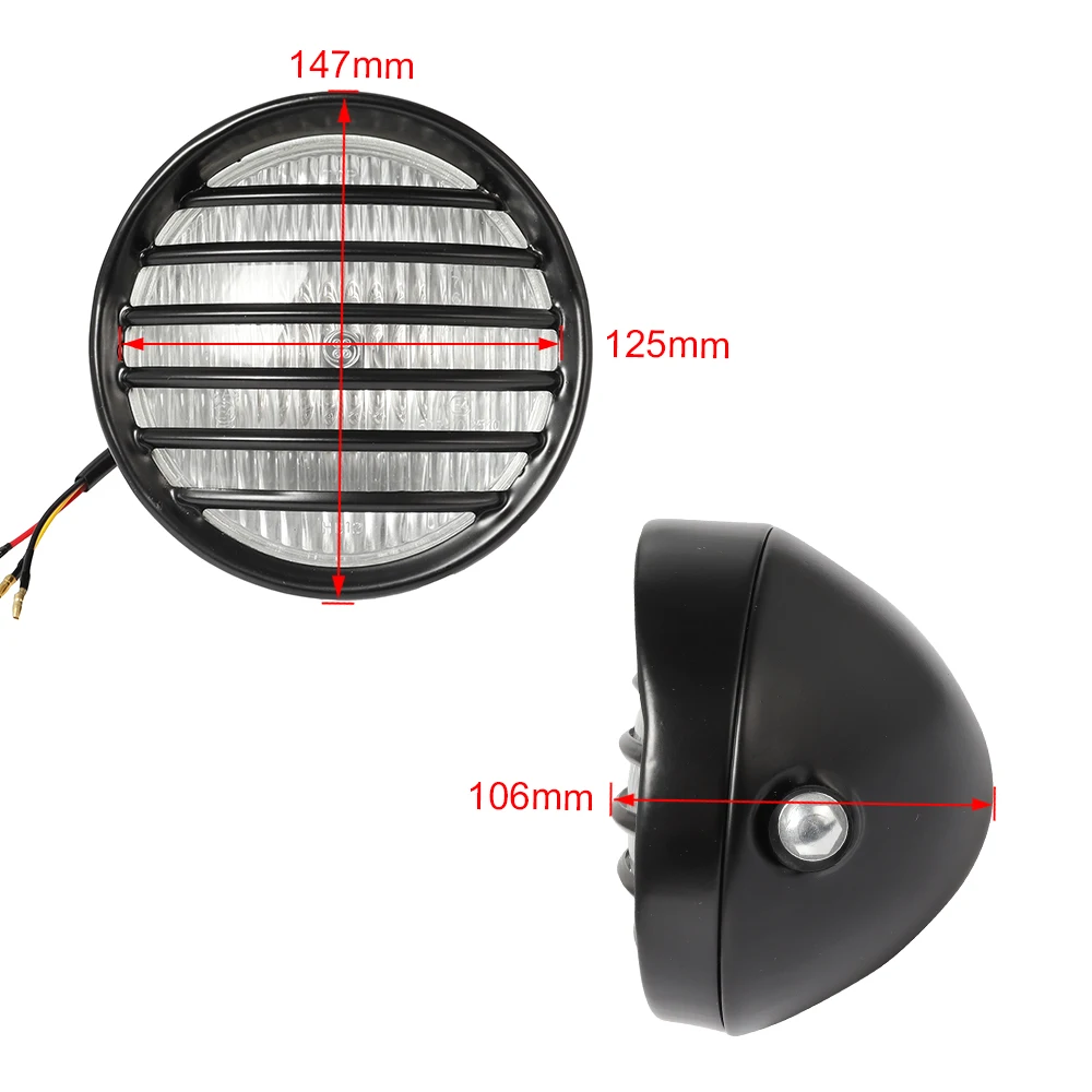 12V Motorcycle Grill Headlight with Bracktes Motorbike Retro Headlights Motor Moto Scooter Vintage Front Light Round Lamp