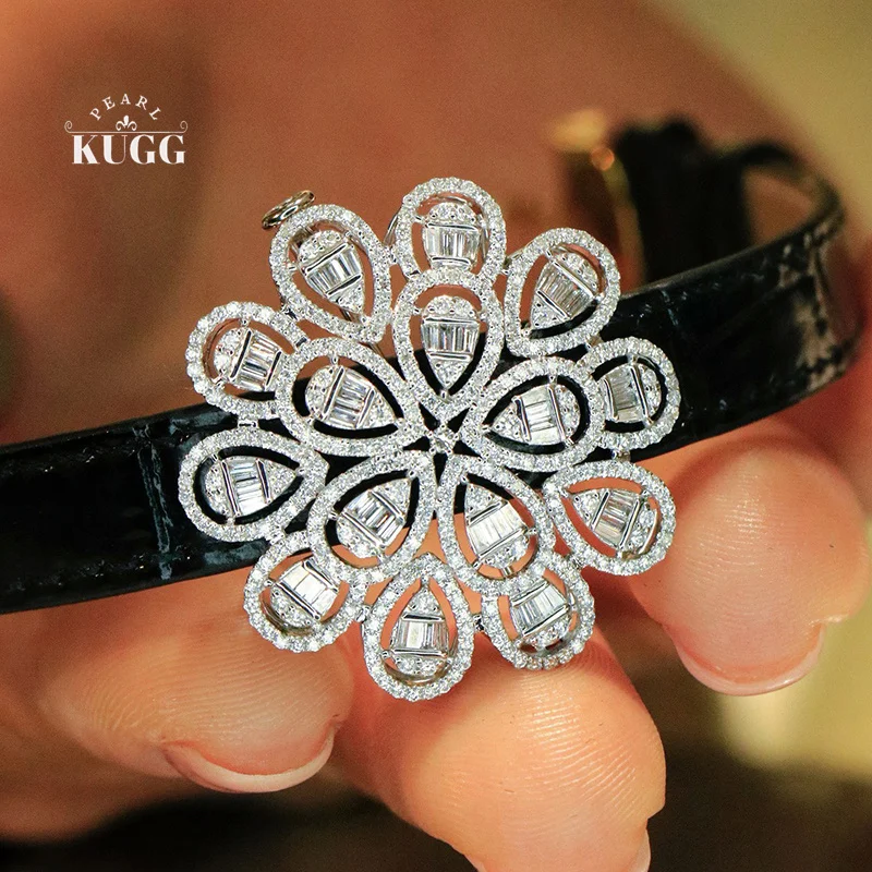 KUGG 100% 18K White/Yellow Gold Pendant Luxury Design 1.55carat Real Natural Diamond Pendant Brooch or Bracelet for Women