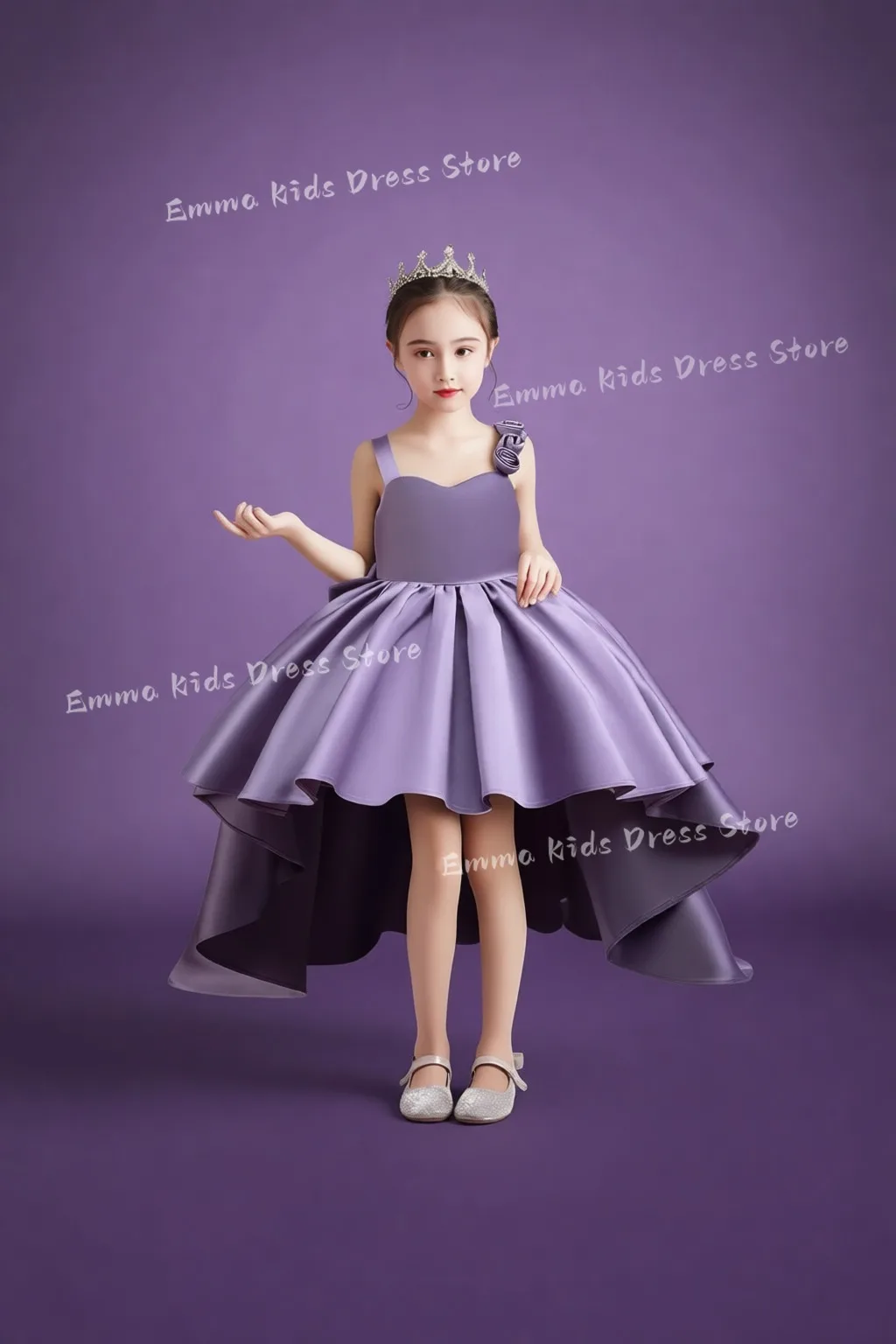 DROIS 2026 New Girl Party Dress Purple Tail Tuxedo2-6 Year Old Girl Festival Performance Evening Dress Huatong Wedding Dress