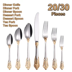 30 Pieces Gold Plated Luxury Cutlery Set Stainless Steel Vintage Western Tableware Sliver Knife Spoon Fork Set Kitchen Utensils