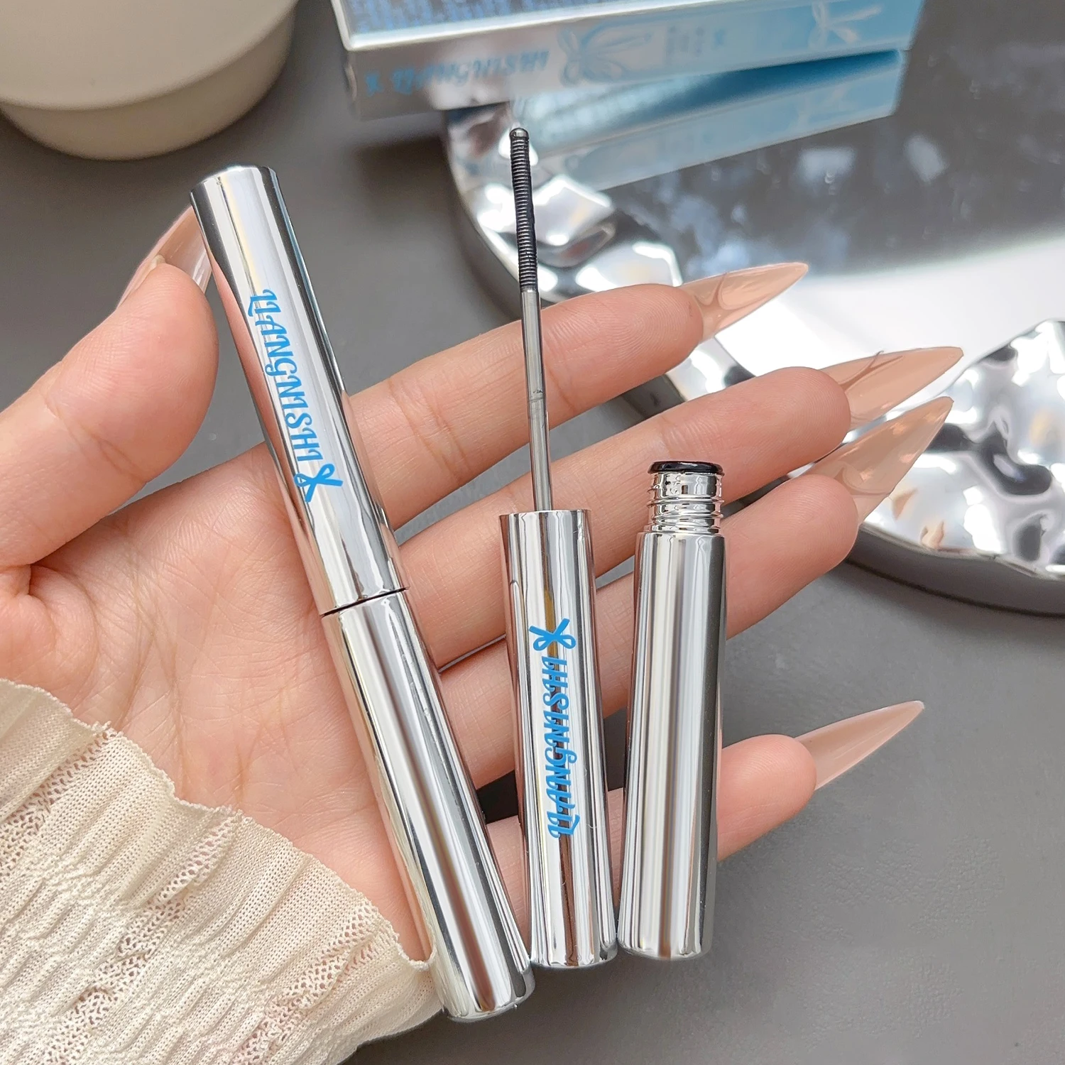 Waterproof Silk Fiber Lengthens Eyelashes Mascara Ultra-Fine Brush Mascara Makeup Fast Dry Matte Brown Black Curling Comestics