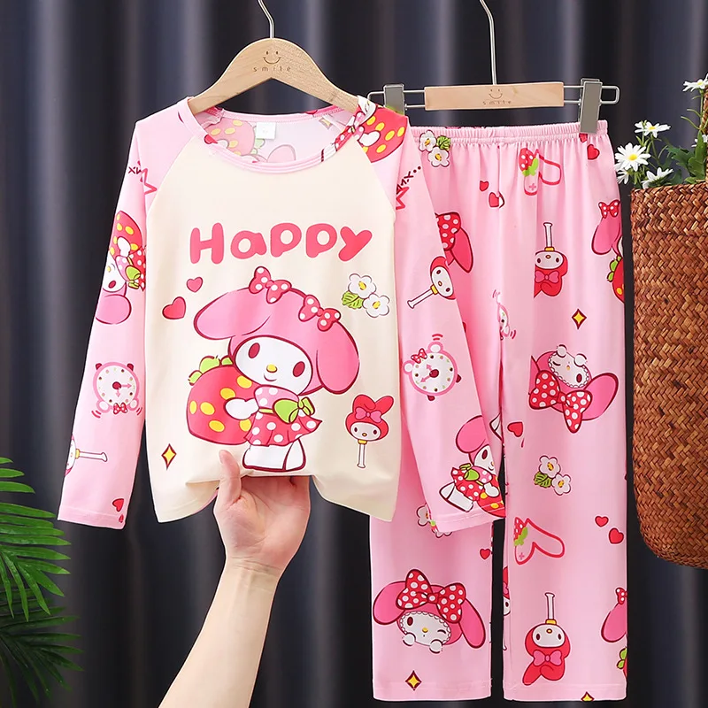 Pyjama à manches longues Anime Cinnamoroll Kuromi Pochacco pour enfants, vêtements de nuit pour garçons et filles, vêtements d'intérieur Kawaii, vêtements de printemps, nouveau