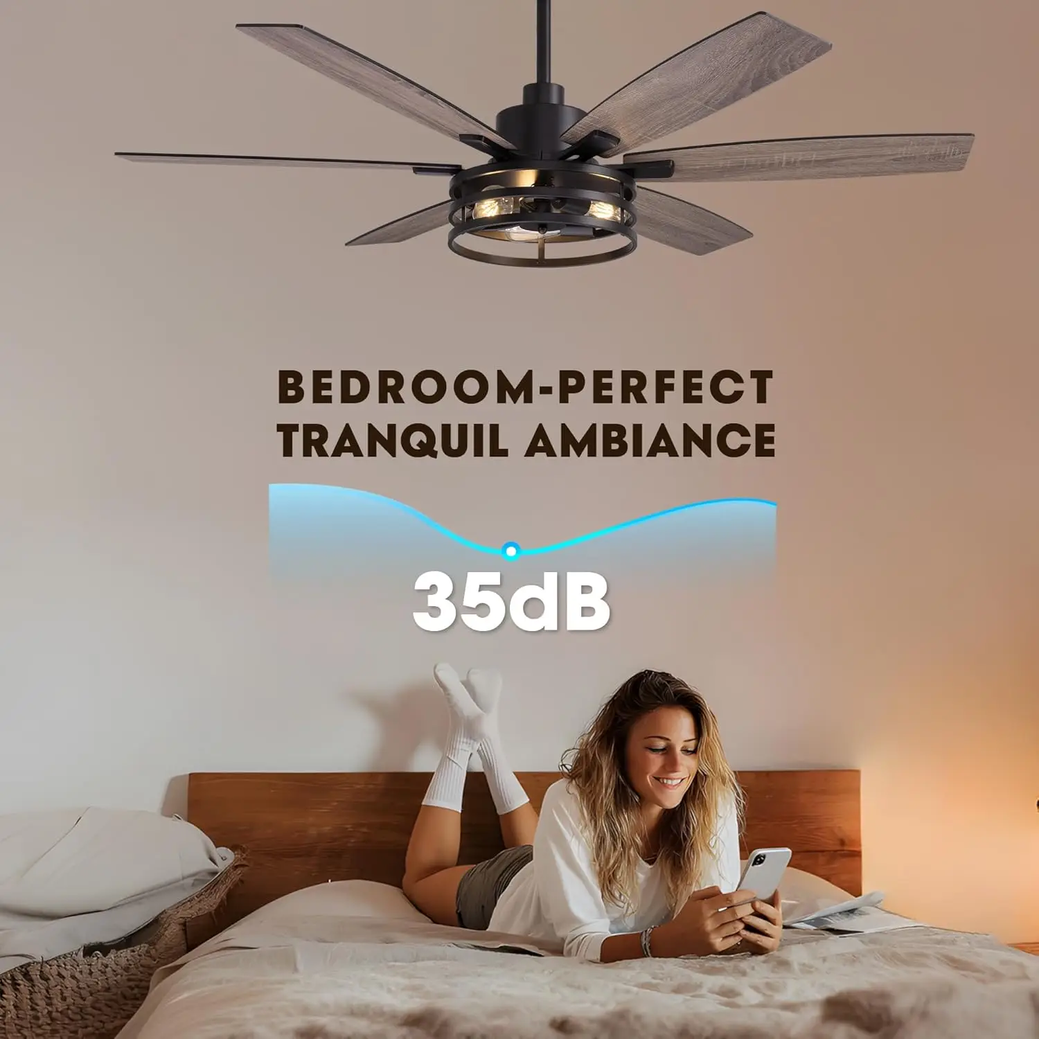 Ventilador de Teto Preto de 60 Polegadas com Luzes e Controle Remoto, Estilo Fazenda LED para Uso Interno e Externo