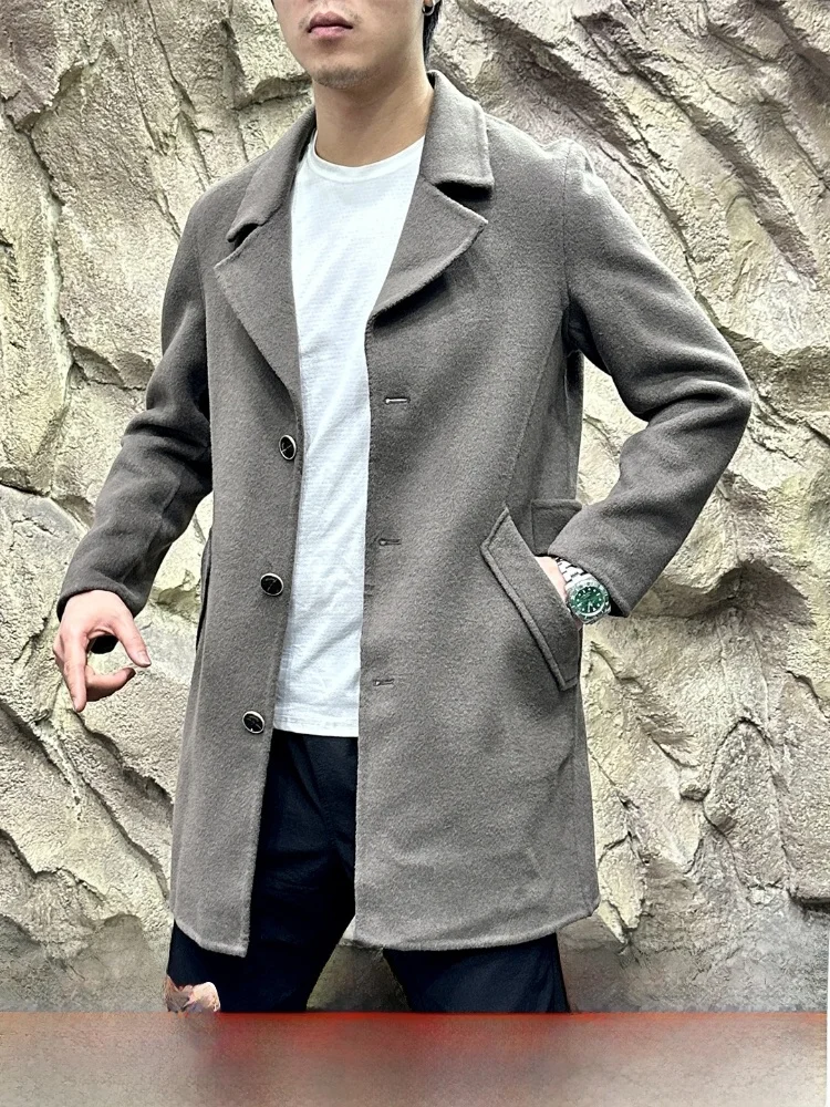 

Faionable двустороннее нейлоновое шерстяное пальто ручной работы для мужчин средней длины, осень-зима, деловое повседневное пальто, однотонный дизайн