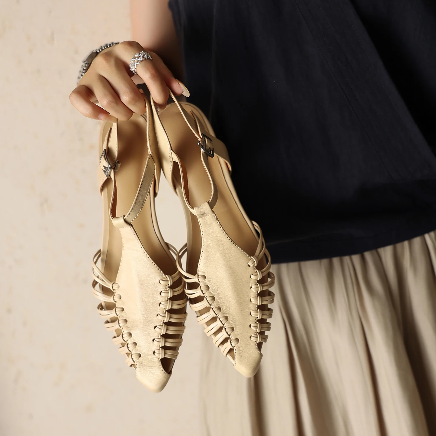 2026 new summer women sandals natural leather 22-25cm cowhide+sheepskin weave ankle-buckle wedges mules women slippers fashion