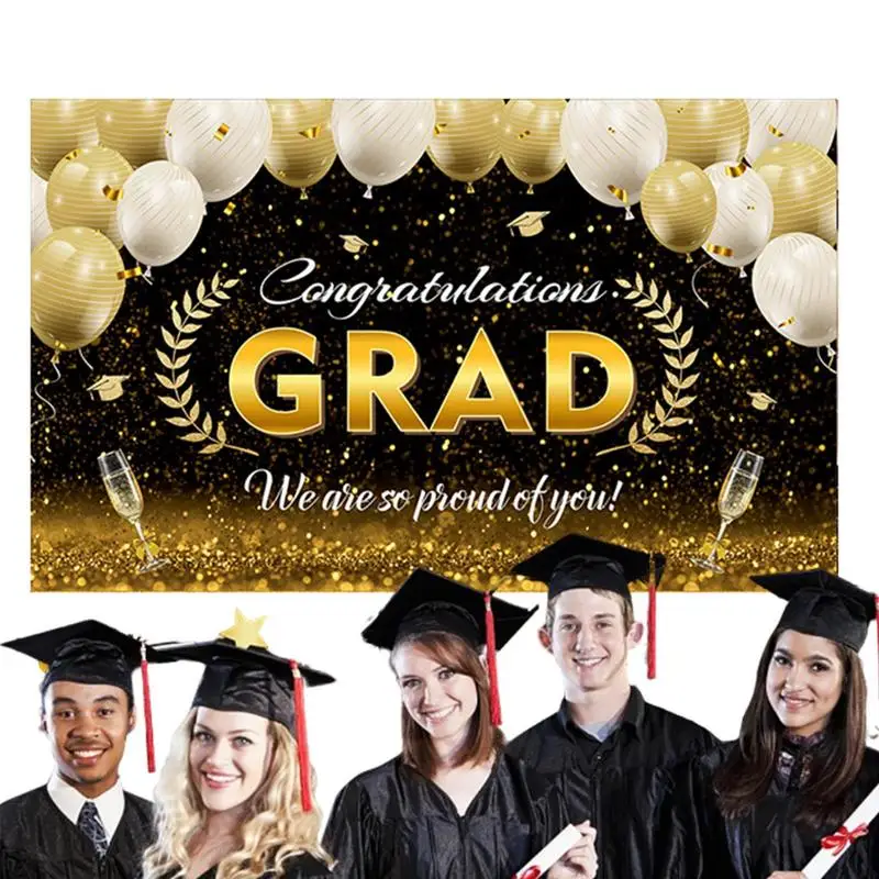 Graduação Graduação Photo Backdrop, Banners elegantes, Parabéns Grad Party, 2024