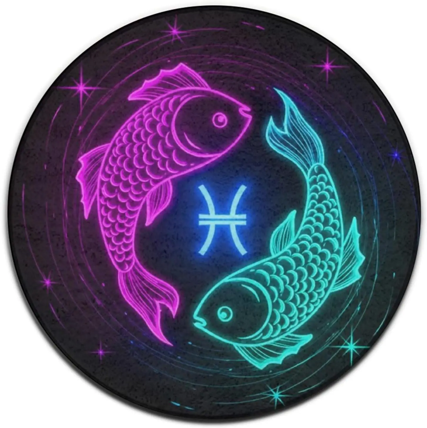 Round Pisces Zodiac Fish Neon Glow Astro Bath Mat Polyester Rug Circle Home Decor Doormat Zodiac Sign Bathroom Mat Gift