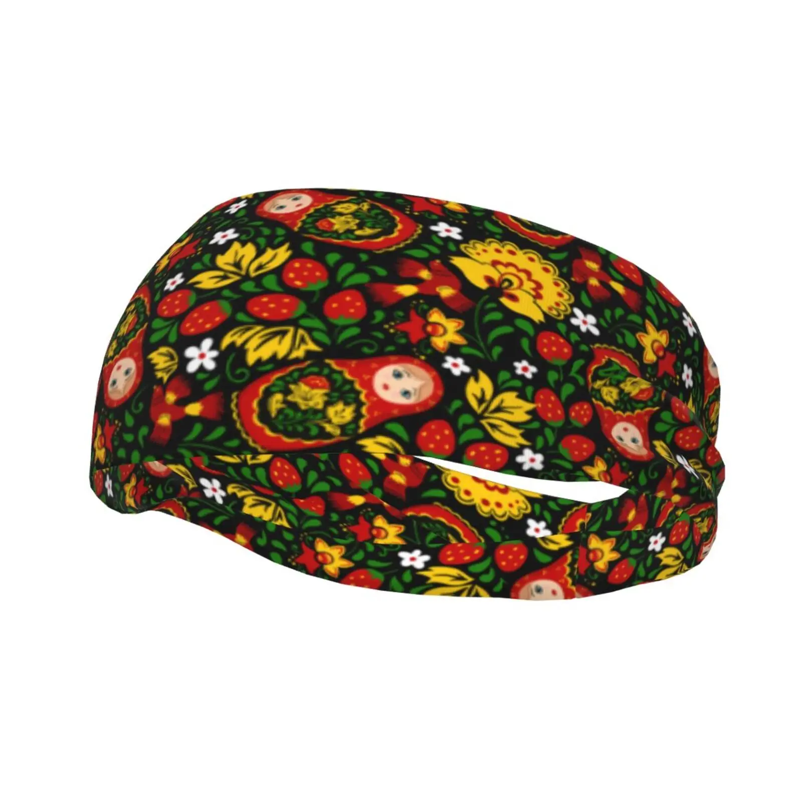 Russian Matryoshka Floral Print Sweatband Elastic Sports Headband Yoga Running Head Wrap
