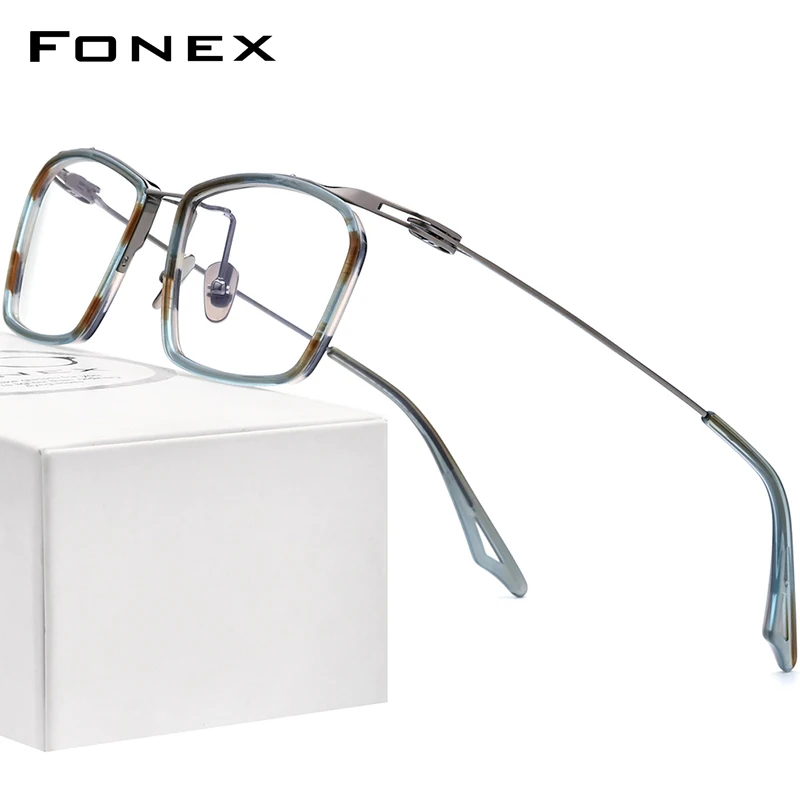 FONEX Acetate Titanium Glasses Frame Men 2022 Vintage Oversize Square Eyeglasses Women Spectacles Eyewear ACT-two