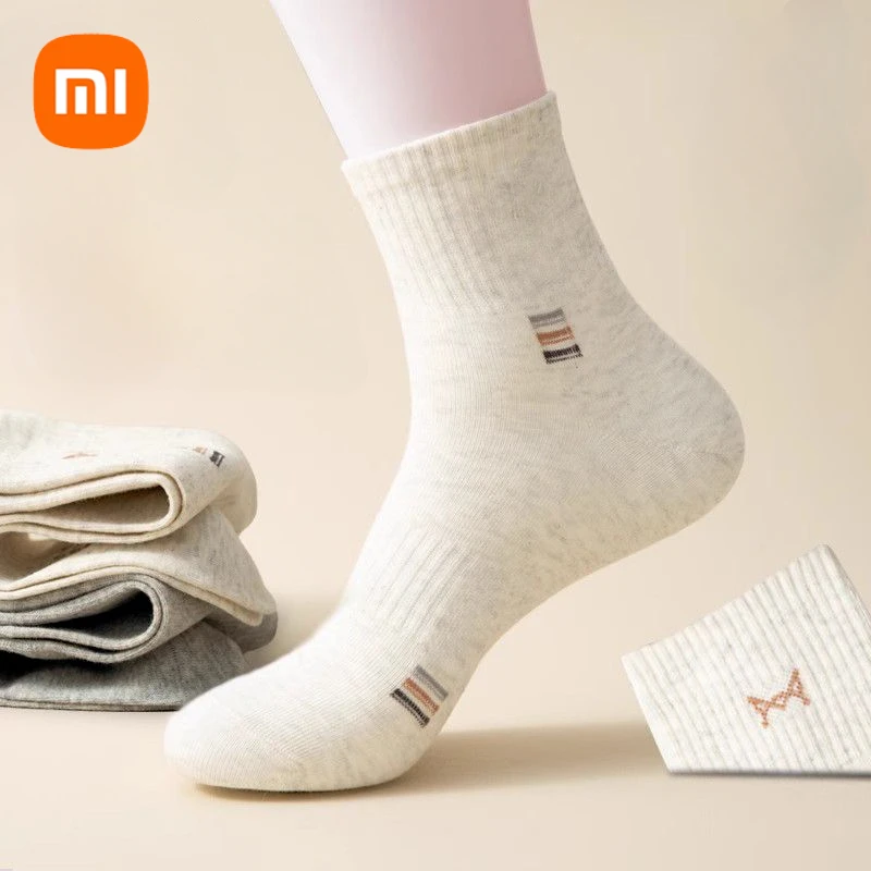 2025 Xiaomi Cotton Socks Men's Spring Fall Anti-bacterial Anti-pilling Anti-odor Breathable Sweat Combed Cotton Mid-calf Socks