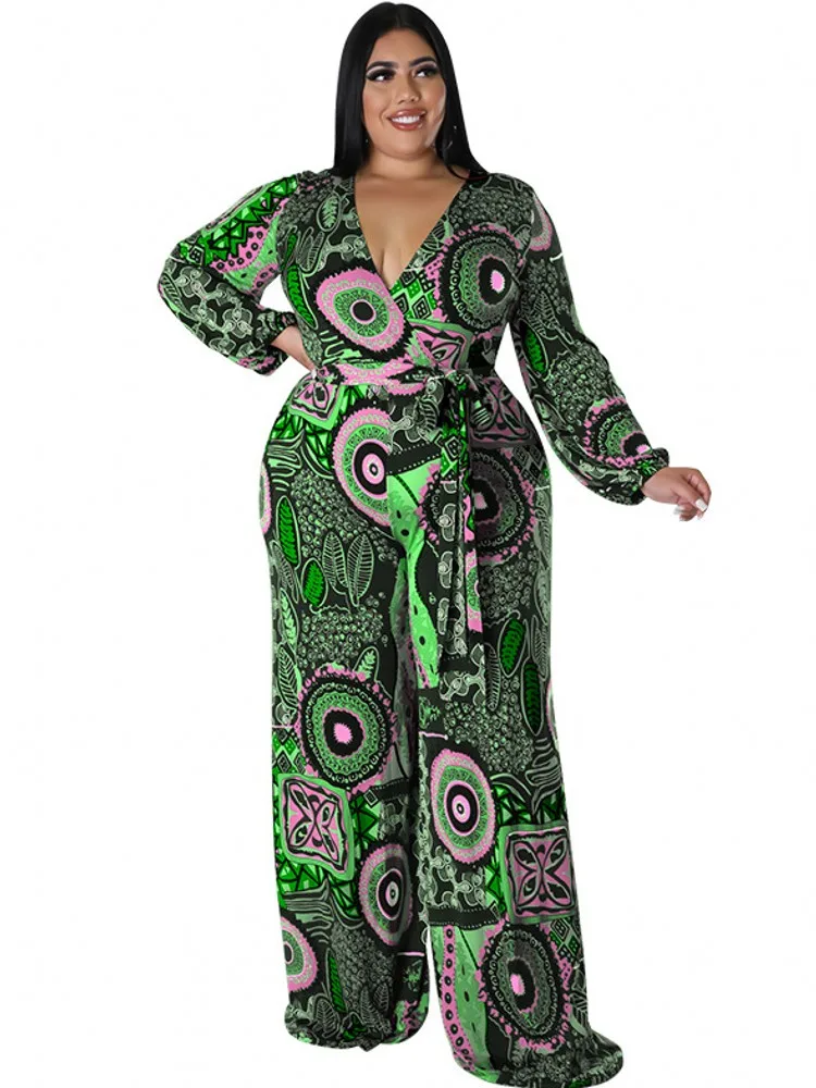 Plus Size Vrouwen Kleding Jumpsuit Lente Kleding Groen Stedelijke Vrije Tijd Bodysuit Nieuwe 2025, Wijde Pijpen Jumpsuit Groothandel Dropshipping