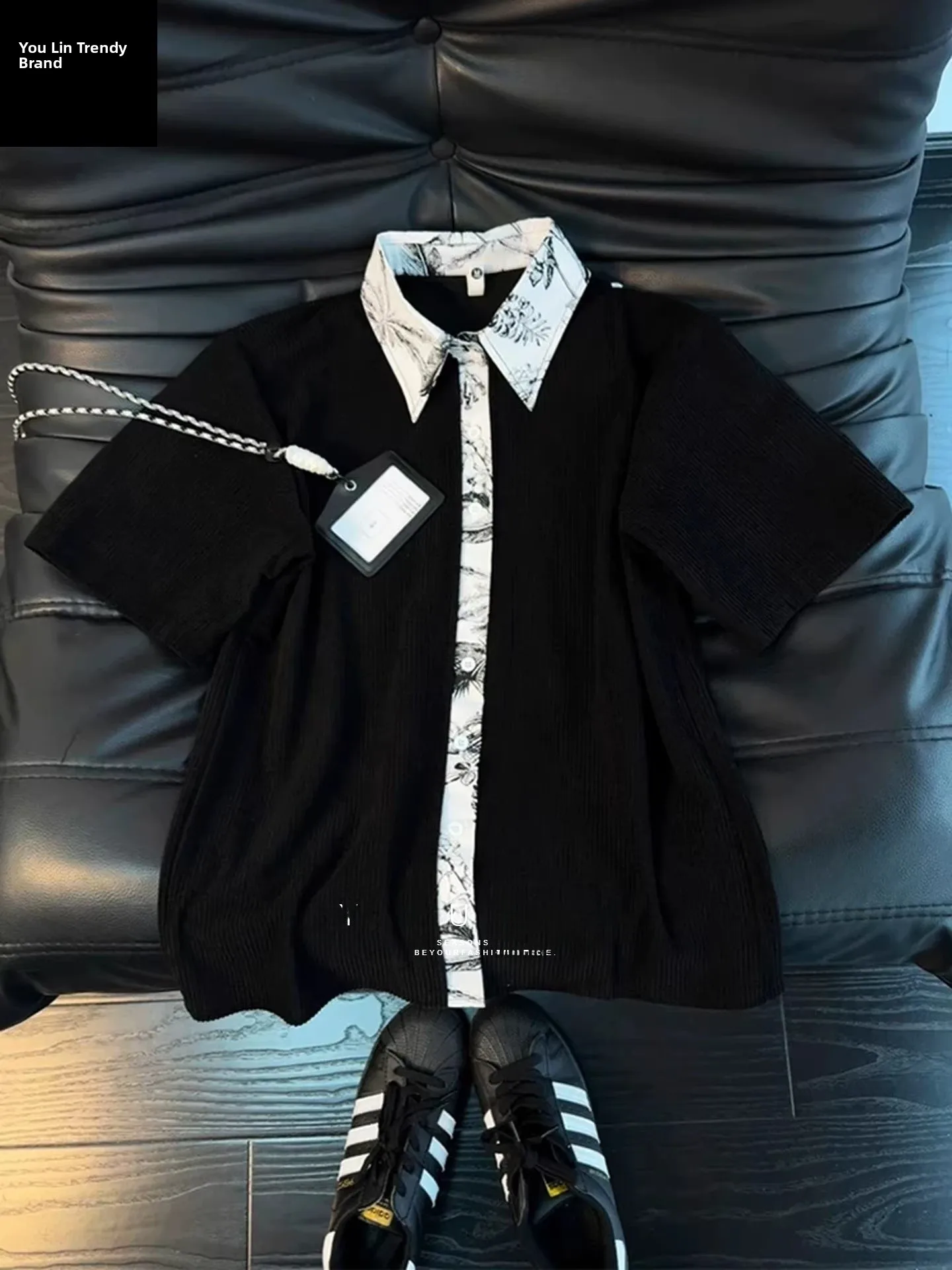 

Cleanfit Textured ort Sve Men's irt Summer Haome f Sve High-End Old Money Sle Ice Silk Casual Flip Collar