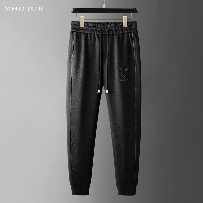 

High-End Men's Casual Pants Autumn 2025 Embroidered k Floral Pattern Korean Sle Tight Fit Tapered Leg Polyester Elastic ...