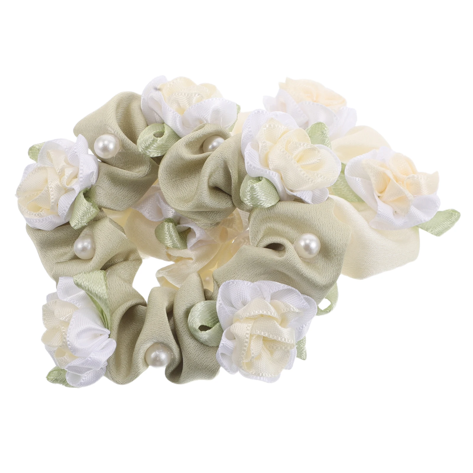 

2pcs Flower Scrunchies Elastic Ropes Elegant Stretchy Hair Ties For Women Quick Bun Styling Wedding Bridal Accessories Ponytail