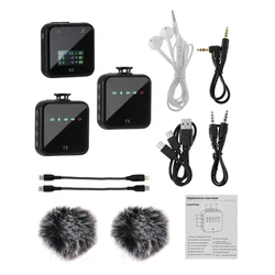 Portable Wireless Mini Lavalier Microphone Audio Video Voice Recording Bluetooth System Live Streaming for iPhone Type-c Laptop