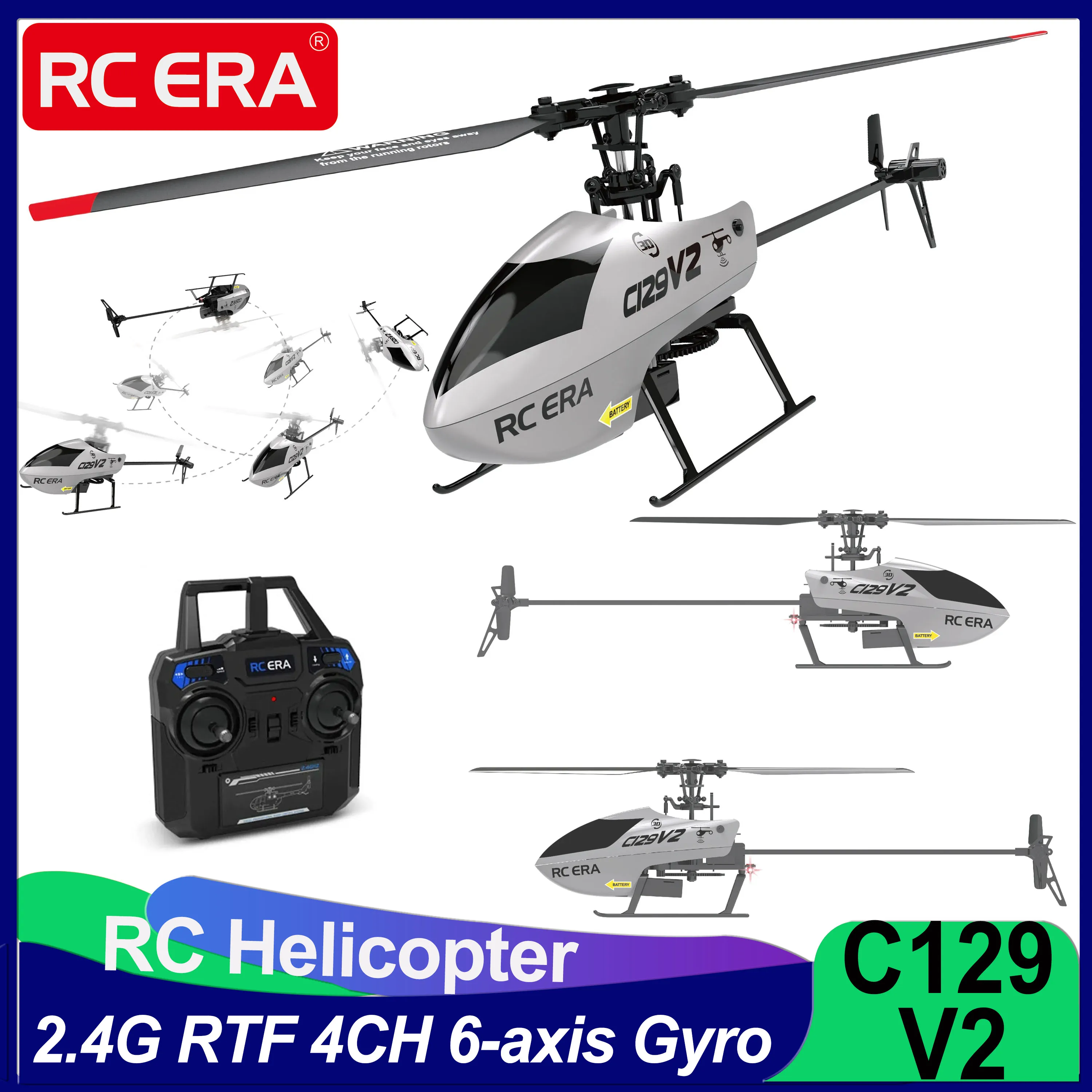 

RC ERA C129 V2 RTF RC Helicopter 6-axis 4CH Gyroscope One Click 3D Remote Control Aircraft Outdoor Toys for Adult Kids Boys Gift