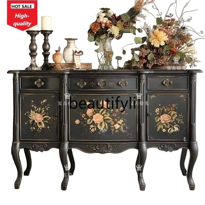 

French retro painted solid wood porch cabinet decorative cabinet entrance foyer locker