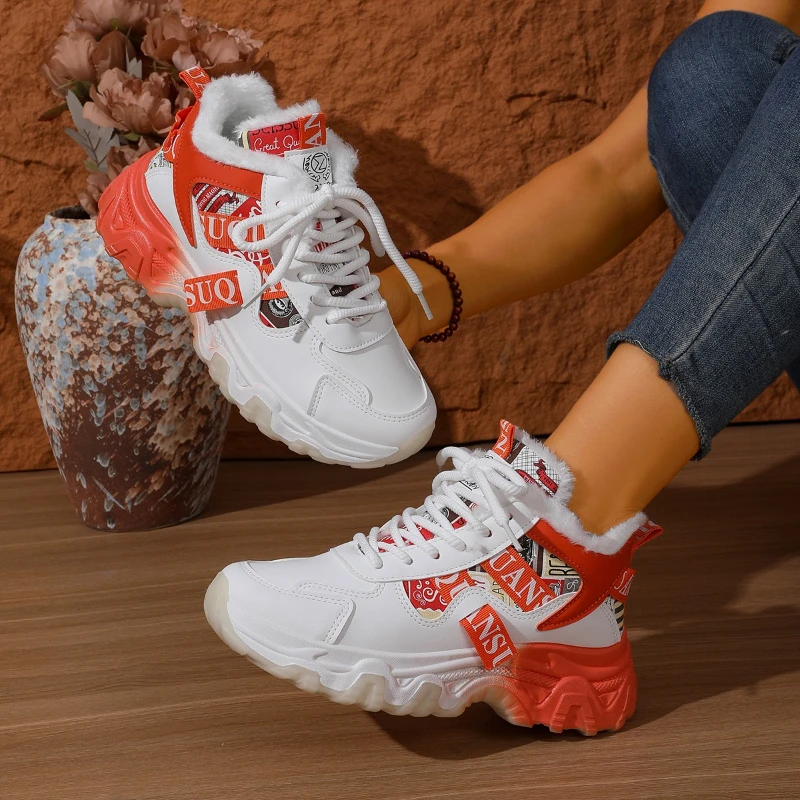 حجم كبير حذاء من الجلد محايد الصوف الدافئ النساء أحذية سميكة وحيد عدم الانزلاق الأحذية الحديثة غير رسمية موضة مريحة السيدات Bootie #3