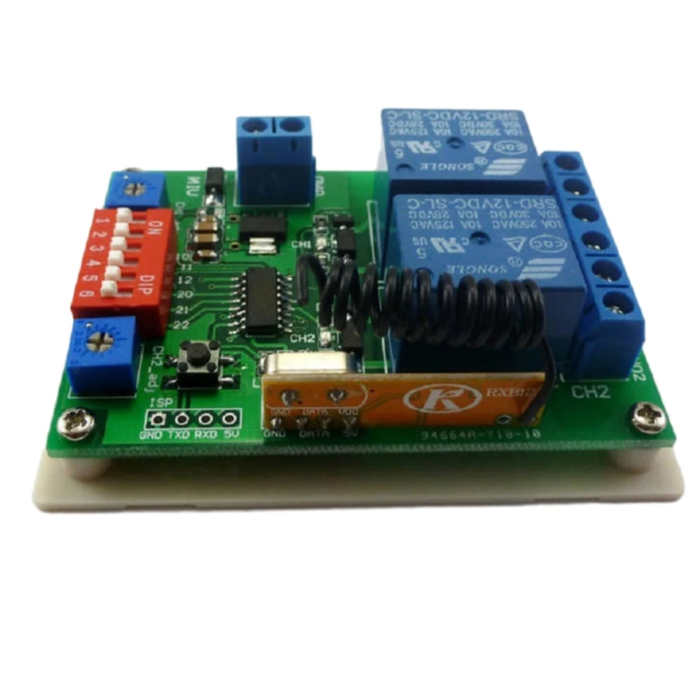 433m DC12V 2Ch Multifunctional Wireless RF Receiver Timing Delay Relay High Power 2 Button Ev1527 Remote Control for Motor LED